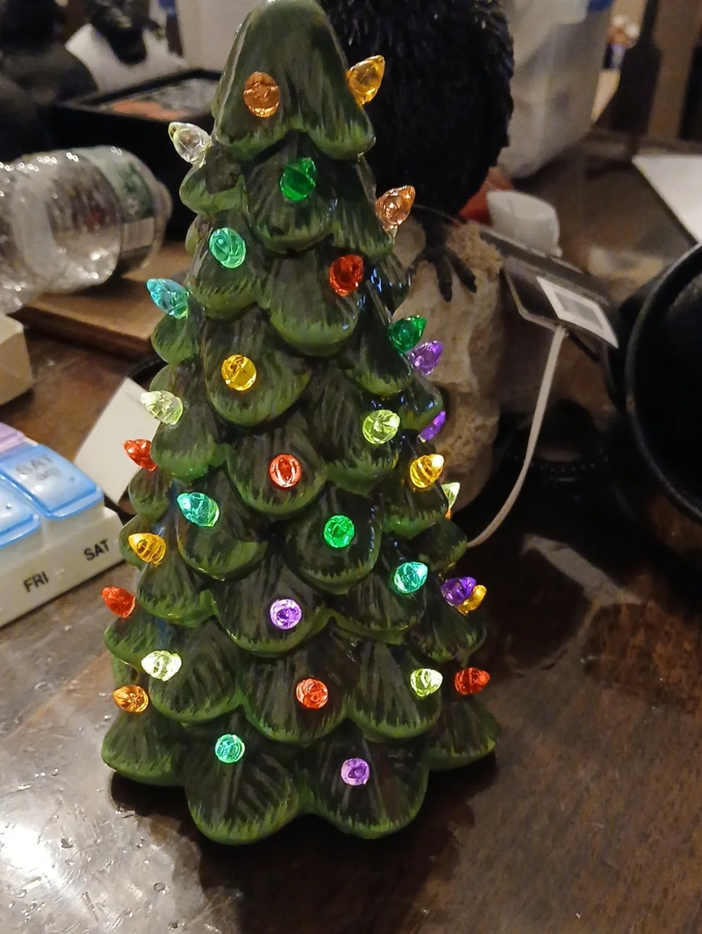 Classic Ceramic Green Christmas Tree with Multi-Colored Lights - Home Holiday